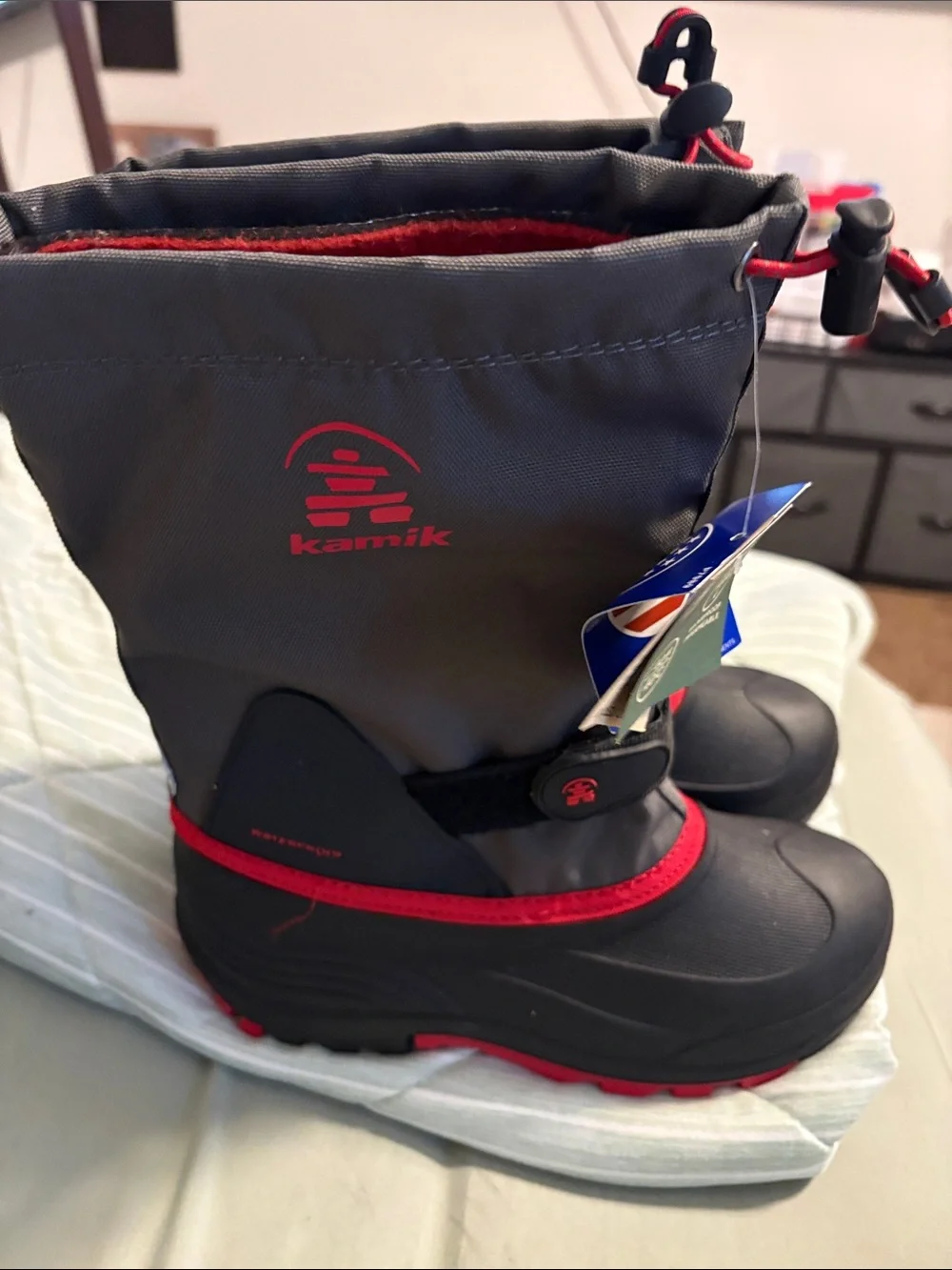 Kamik Gray and Red Kids Rain & Snow Boots